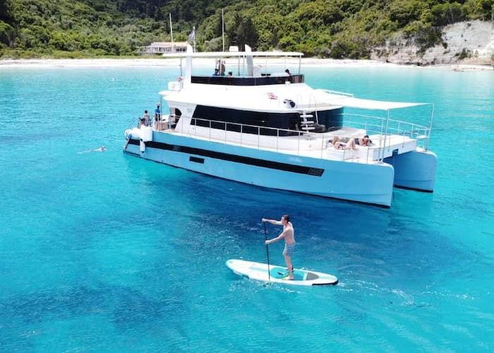 watertoys catamaran, water activities, entertainment ionian islands, catamaran rental 